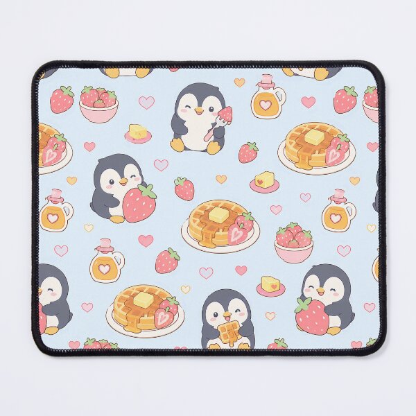 Item preview, Kawaii Penguin Strawberry Waffle Pattern designed and sold by Soft Berry Studio.