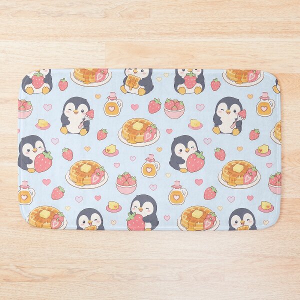 Item preview, Kawaii Penguin Strawberry Waffle Pattern designed and sold by Soft Berry Studio.