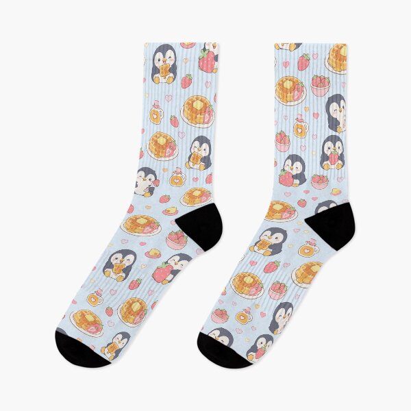 Item preview, Kawaii Penguin Strawberry Waffle Pattern designed and sold by Soft Berry Studio.