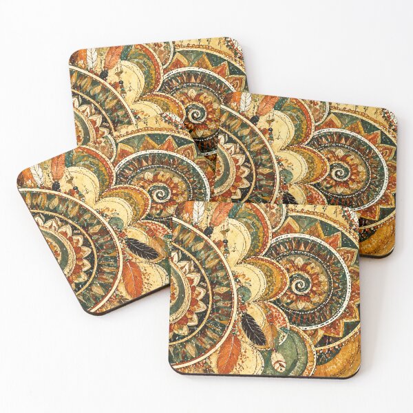 Item preview, Earthy Boho Tribal Mandala with Feathers — Dreamcatcher Boho Wall Art designed and sold by freezed-frames.