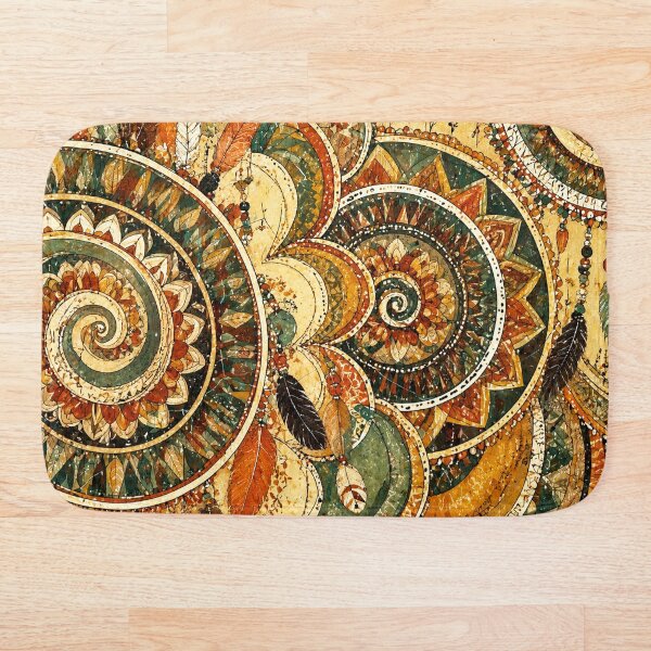 Artikelvorschau, Erdiges Boho-Mandala im Tribal-Stil mit Federn – Traumfänger-Wandkunst im Boho-Stil entworfen und verkauft von freezed-frames.
