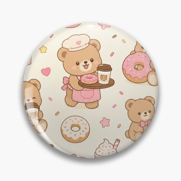 Item preview, Teddy Bear Donut Coffee Kawaii Pattern designed and sold by Soft Berry Studio.