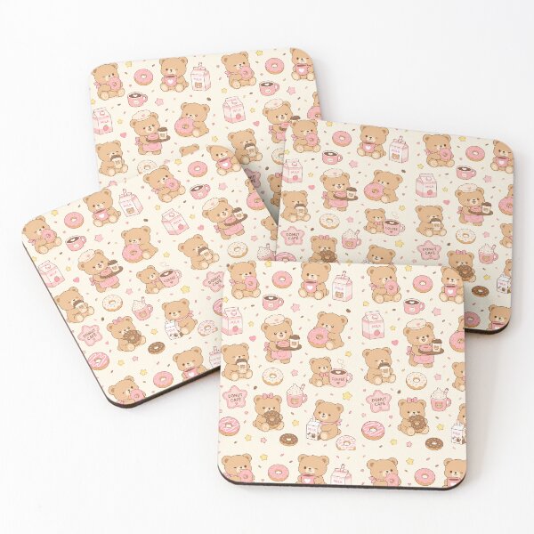 Item preview, Teddy Bear Donut Coffee Kawaii Pattern designed and sold by Soft Berry Studio.