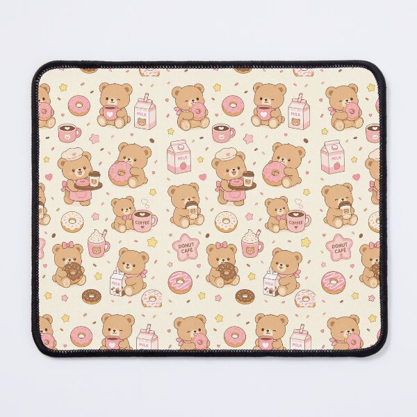 Item preview, Teddy Bear Donut Coffee Kawaii Pattern designed and sold by Soft Berry Studio.