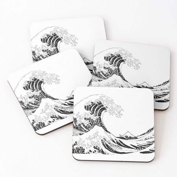 Item preview, Black and White Great Wave off Kanagawa - Minimalist Ukiyo-e Stencil designed and sold by evrankart.