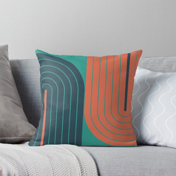 Item preview, Arch and Line Minimalist Retro Midcentury Modern Ocean Teal and Coral Geometric Art designed and sold by nineFlorals.