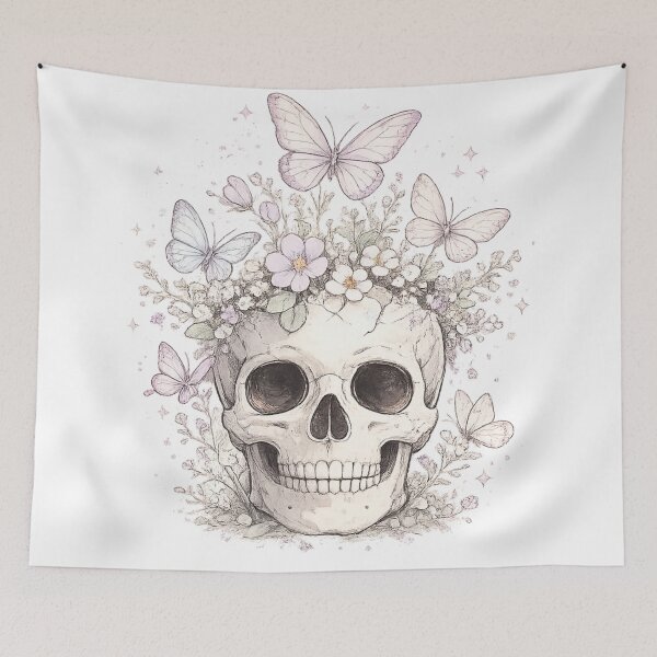 Item preview, Skull Butterflies Pastel Flowers Dreamy Gothic Botanical Design designed and sold by irfanshikh.