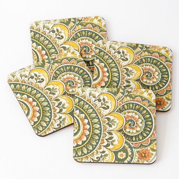 Item preview, Delicate Floral Mandala Botanical Art — Green Gold Garden Mandala Print designed and sold by freezed-frames.