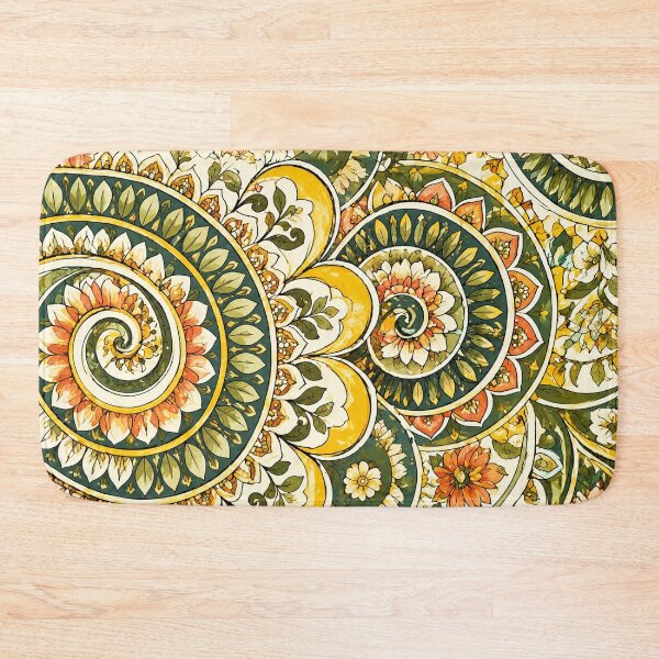 Item preview, Delicate Floral Mandala Botanical Art — Green Gold Garden Mandala Print designed and sold by freezed-frames.