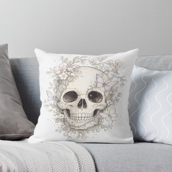 Item preview, Skull Wildflower Wreath Sketch Style Gothic Botanical Art Design designed and sold by irfanshikh.
