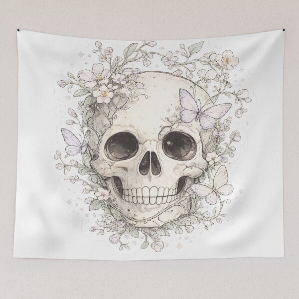 Item preview, Skull Wildflower Wreath Sketch Style Gothic Botanical Art Design designed and sold by irfanshikh.