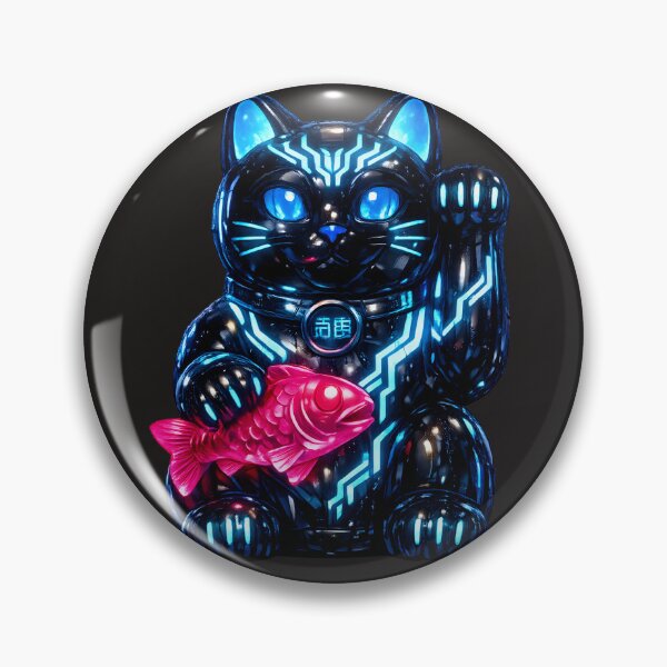 Item preview, Cyberpunk Maneki Neko - Futuristic Neon Lucky Cat with Koi Fish designed and sold by Neo Tokio.