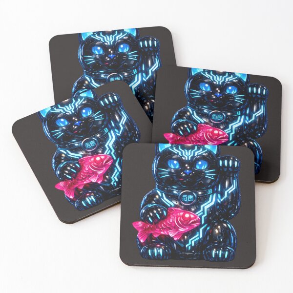 Item preview, Cyberpunk Maneki Neko - Futuristic Neon Lucky Cat with Koi Fish designed and sold by Neo Tokio.
