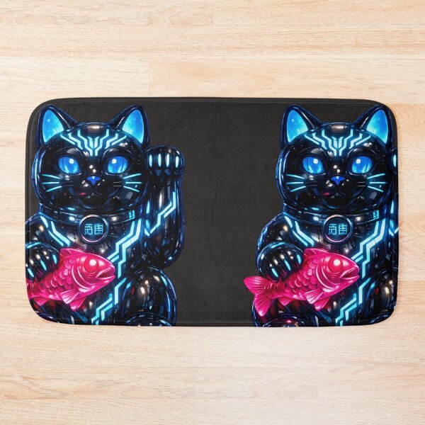 Item preview, Cyberpunk Maneki Neko - Futuristic Neon Lucky Cat with Koi Fish designed and sold by Neo Tokio.