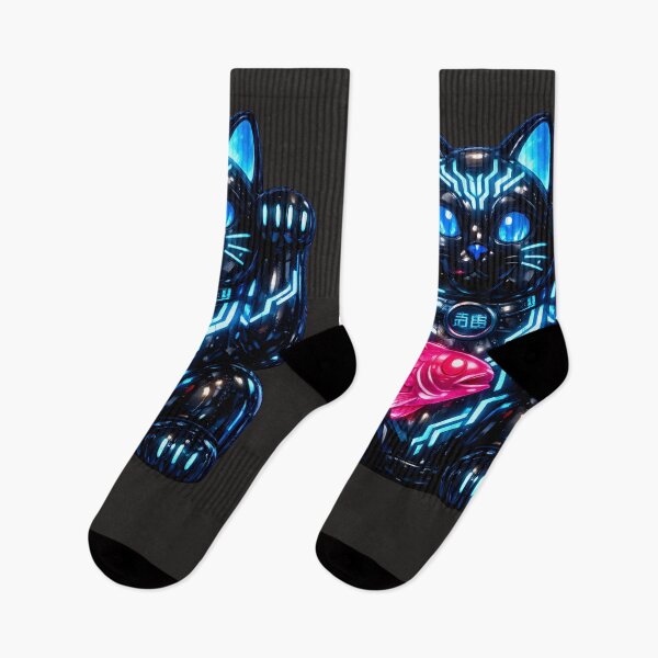 Item preview, Cyberpunk Maneki Neko - Futuristic Neon Lucky Cat with Koi Fish designed and sold by Neo Tokio.