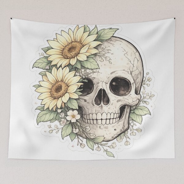 Item preview, Sunflower Skull Botanical Gothic Floral Boho Design designed and sold by irfanshikh.