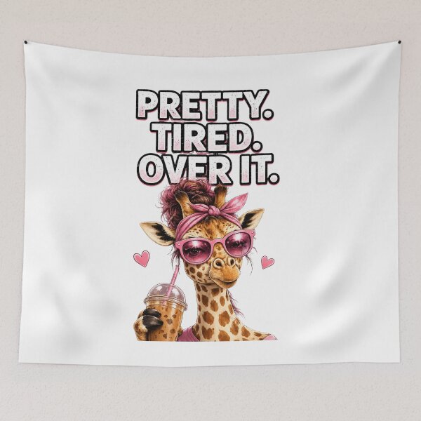 Item preview, Pretty Tired Over It Giraffe Coffee Lover Pink Aesthetic designed and sold by AgnesDream.