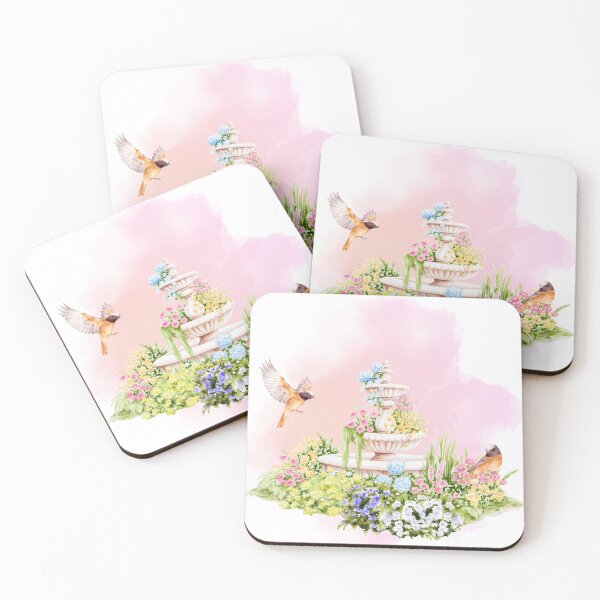 Item preview, Watercolor Garden Fountain with Cute Birds designed and sold by mug&more station.