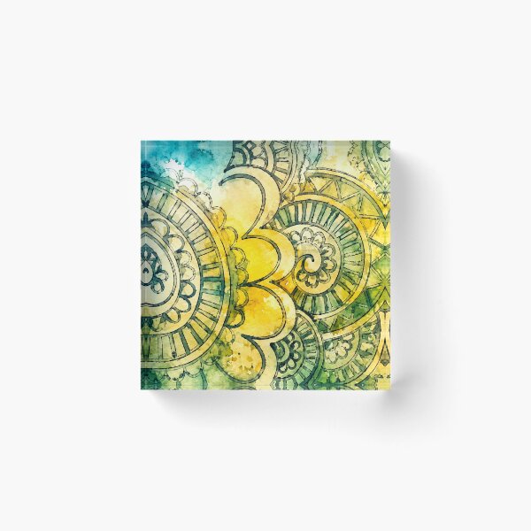 Item preview, Watercolor Boho Mandala Art — Teal Yellow Spiritual Meditation Print designed and sold by freezed-frames.