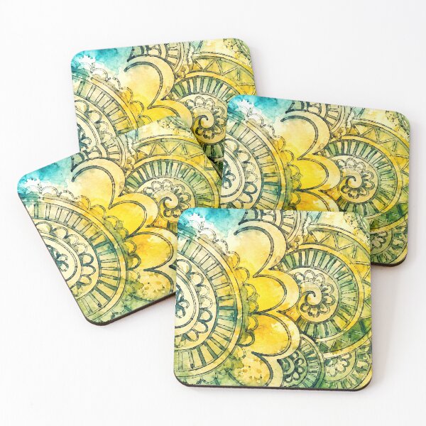 Item preview, Watercolor Boho Mandala Art — Teal Yellow Spiritual Meditation Print designed and sold by freezed-frames.