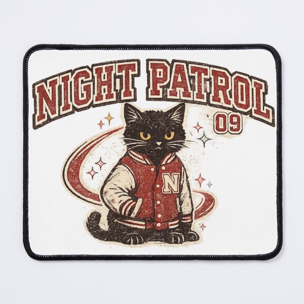 Item preview, Night Patrol Black Cat Varsity Jacket Retro College Graphic Tee designed and sold by Moonveil_Studio.