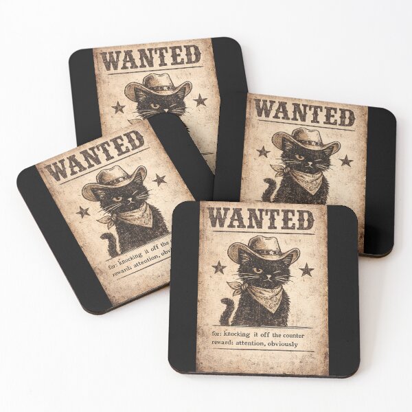 Item preview, Wanted Black Cat Funny Western Cowboy Cat Vintage Poster T-Shirt designed and sold by Moonveil_Studio.