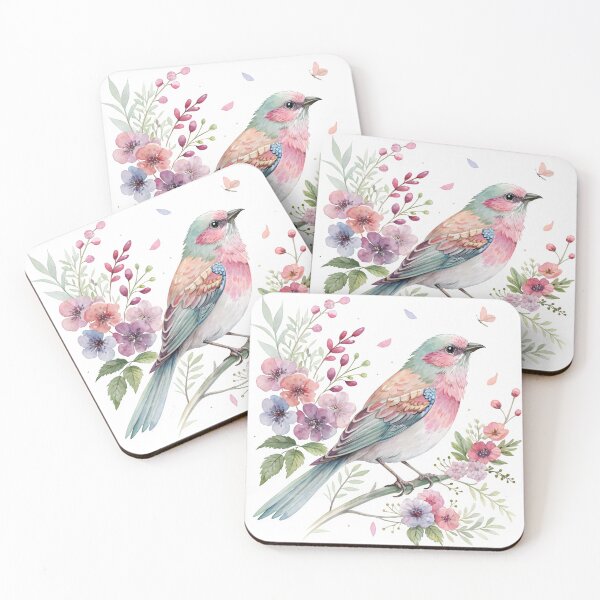Item preview, Watercolor painted bird with flowers designed and sold by trendspatterns.
