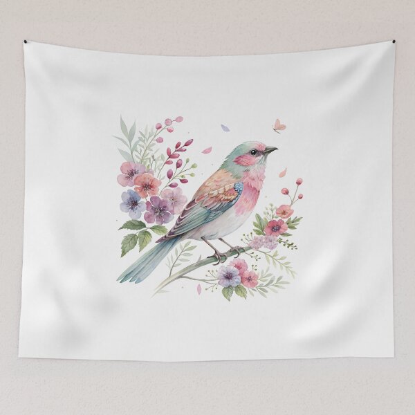Item preview, Watercolor painted bird with flowers designed and sold by trendspatterns.