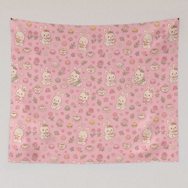 Item preview, Bunny Flower Tea House Kawaii Pattern designed and sold by Soft Berry Studio.