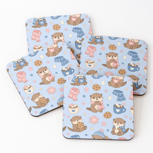 Item preview, Otter Marshmallow Cocoa Kawaii Pattern designed and sold by Soft Berry Studio.