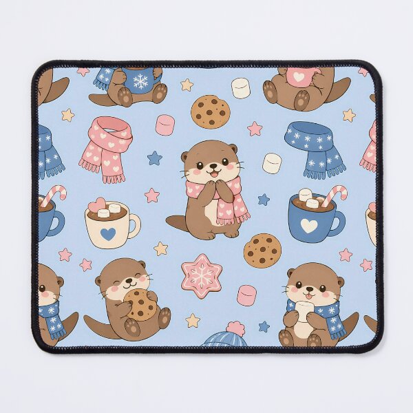 Item preview, Otter Marshmallow Cocoa Kawaii Pattern designed and sold by Soft Berry Studio.