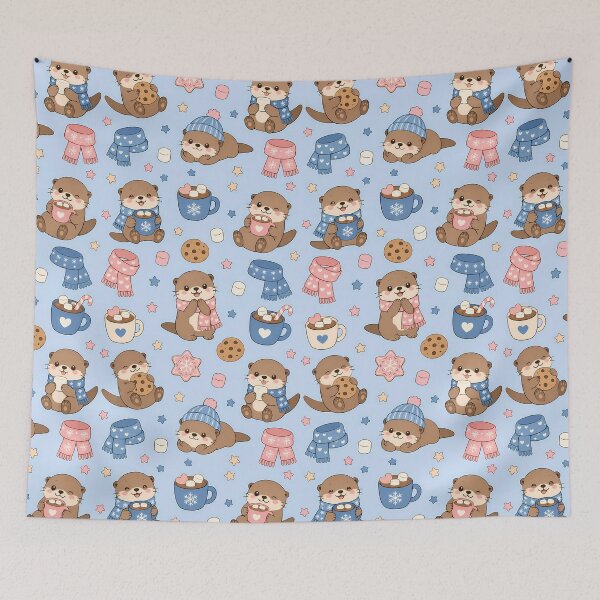 Item preview, Otter Marshmallow Cocoa Kawaii Pattern designed and sold by Soft Berry Studio.
