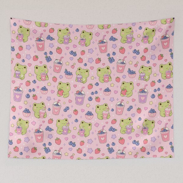Item preview, Frog Berry Smoothie Kawaii Pattern designed and sold by Soft Berry Studio.