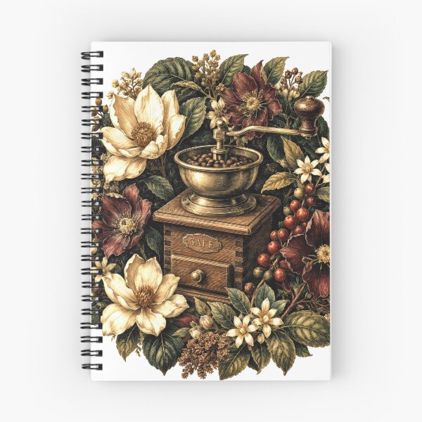 Item preview, Sticker - Decal - T-shirt: Café Botanica — Vintage Coffee Grinder Floral Wreath Illustration designed and sold by ForeverPrintsOK.