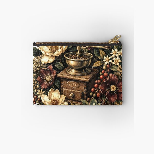 Item preview, Sticker - Decal - T-shirt: Café Botanica — Vintage Coffee Grinder Floral Wreath Illustration designed and sold by ForeverPrintsOK.