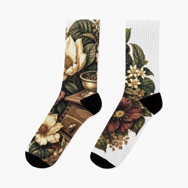 Item preview, Sticker - Decal - T-shirt: Café Botanica — Vintage Coffee Grinder Floral Wreath Illustration designed and sold by ForeverPrintsOK.