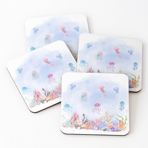 Item preview, Watercolor Pastel Jellyfish Coral Reef Ocean designed and sold by mug&more station.