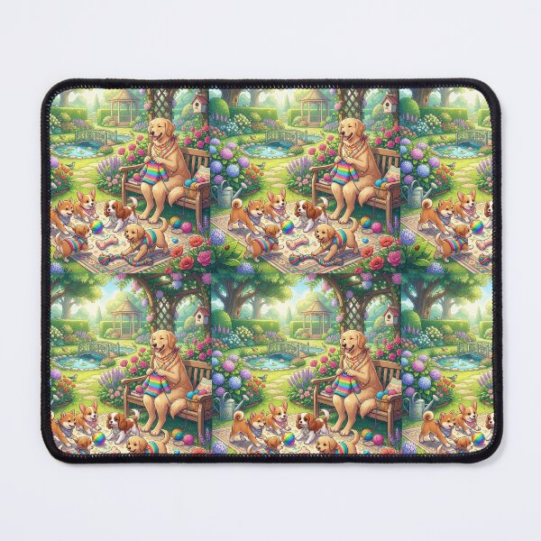 Item preview, Adorable Puppies Playing in a Sunny Garden - Sweet Dog Family Art designed and sold by MemoMetaverse.