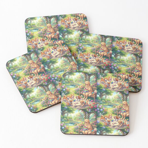 Item preview, Adorable Puppies Playing in a Sunny Garden - Sweet Dog Family Art designed and sold by MemoMetaverse.
