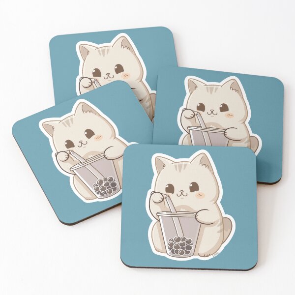 Item preview, Cute Kawaii Cat Drinking Boba Bubble Tea designed and sold by Phongphut.