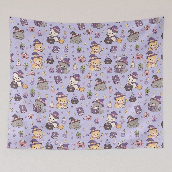 Item preview, Kawaii Witch Cat Magic Pattern designed and sold by Soft Berry Studio.