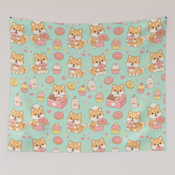 Item preview, Shiba Donut Party Kawaii Pattern designed and sold by Soft Berry Studio.