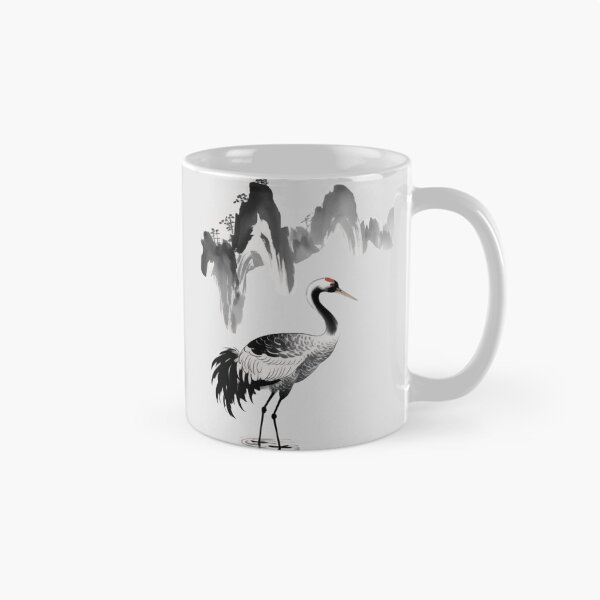 Item preview, A traditional Chinese ink wash painting depicting a solitary crane standing gracefully beside a misty lake designed and sold by 123ks.
