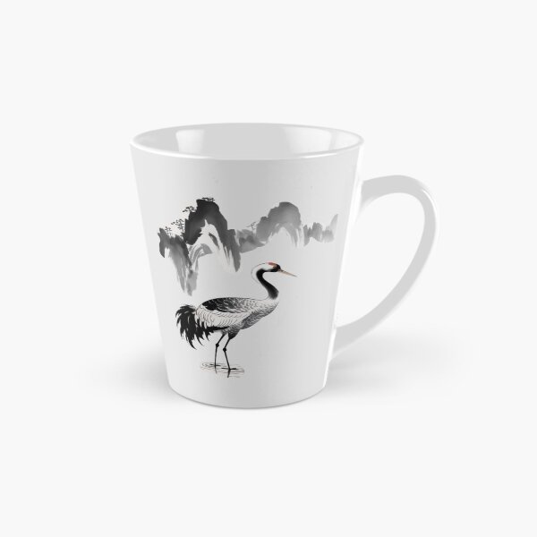 Item preview, A traditional Chinese ink wash painting depicting a solitary crane standing gracefully beside a misty lake designed and sold by 123ks.