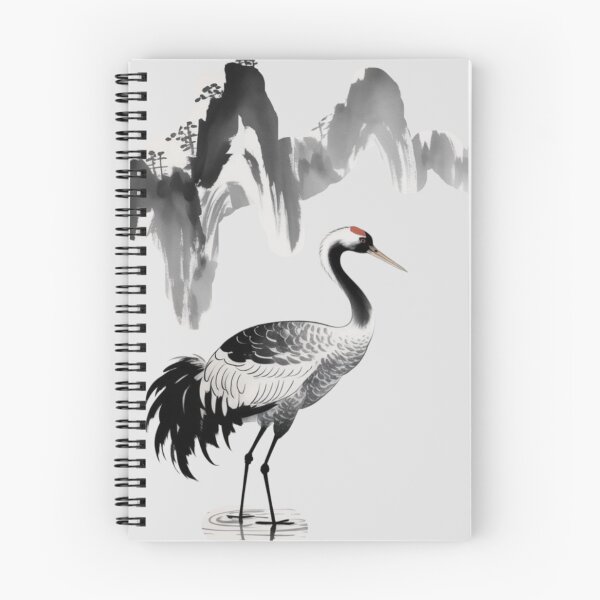 Item preview, A traditional Chinese ink wash painting depicting a solitary crane standing gracefully beside a misty lake designed and sold by 123ks.