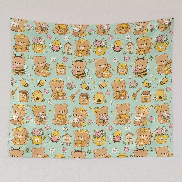 Item preview, Teddy Bear Honey Bee Garden Kawaii Pattern designed and sold by Soft Berry Studio.