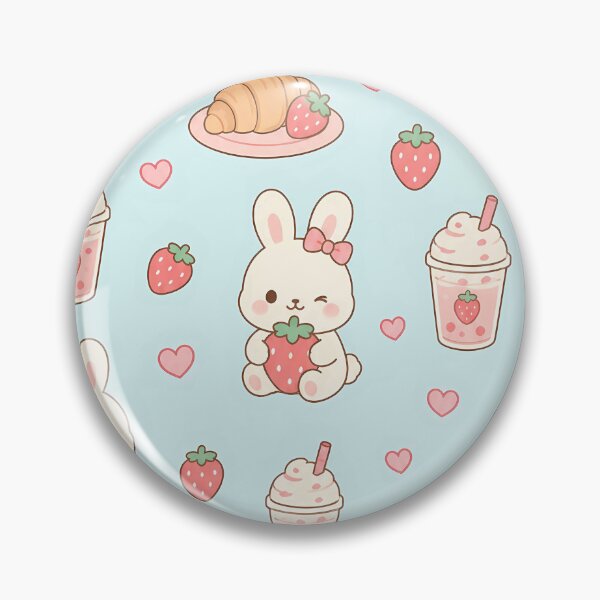 Item preview, Bunny Strawberry Coffee Kawaii Pattern designed and sold by Soft Berry Studio.