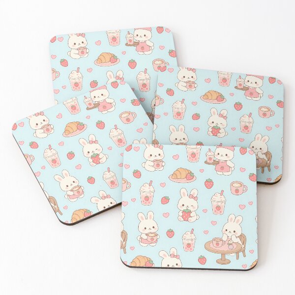 Item preview, Bunny Strawberry Coffee Kawaii Pattern designed and sold by Soft Berry Studio.