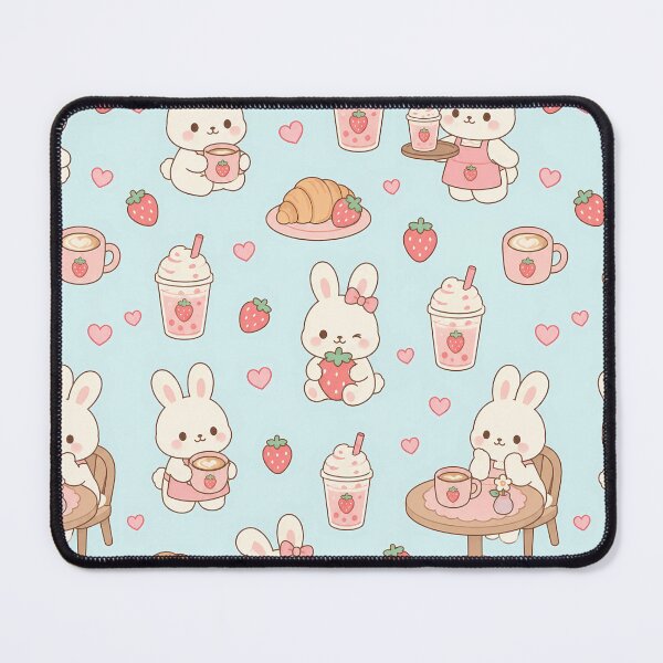 Item preview, Bunny Strawberry Coffee Kawaii Pattern designed and sold by Soft Berry Studio.
