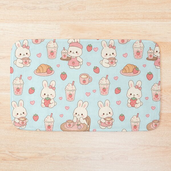 Item preview, Bunny Strawberry Coffee Kawaii Pattern designed and sold by Soft Berry Studio.